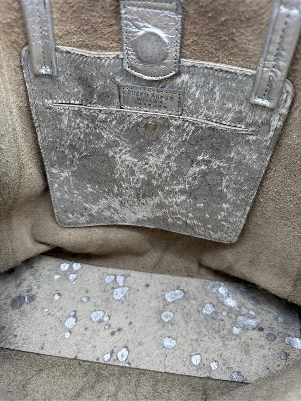 Streets Ahead Metallic Silver Cowhide Leather Oversized Tote